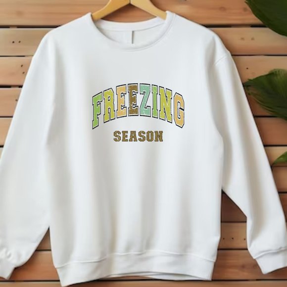 Freezing Season White Long Sleeve Crewneck Unisex Sweatshirt - Picture 1 of 5
